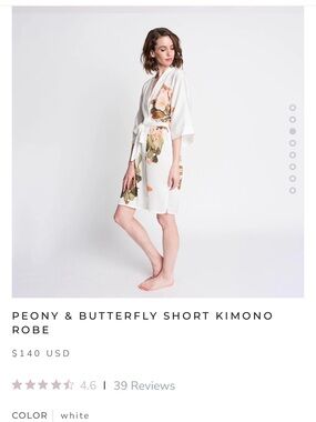 Kim Ono peony & butterfly White Floral Print Open-Front Kimono robe